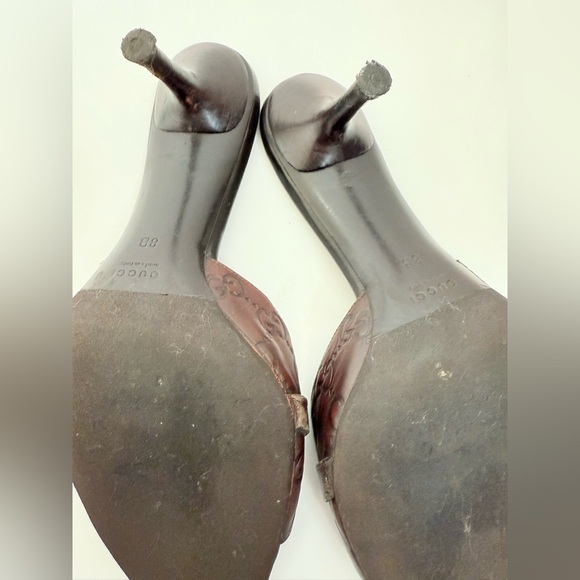 Gucci Vintage Brown Leather Guccissima Horsebit Mules Sandals Heels 8 - Picture 8 of 8